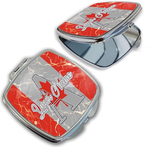 Bleu Reign Compact Personalized Pocket Mirror Custom Name Canada Flag Marble Monogram