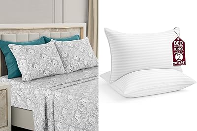 LUX Decor Paisley King Sheet Set  2 King Pillows 6 Piece Ultra-Soft Microfiber Bed Sheets with Flat Sheet, 16 Inches Deep Pocket Fitted Sheet & 4 Pillowcases, Breathable, Oeko-TEX WhiteGrey