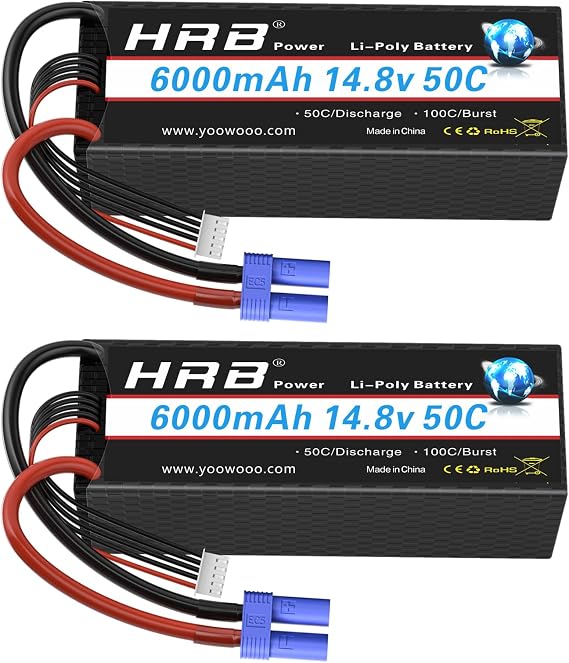 HRB 2pcs 4S 6000mAh Lipo Battery EC5 14.8V 50C Hardcase RC Lipo Battery Compatible with RC Car RC Plane RC Truck RC Boat