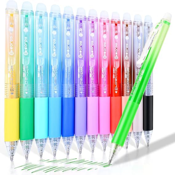 swihorab Erasable Gel Pens 0.7 mm Colourful Ballpoint Pen Set Make Erases Disappear Erasable Rollerball Pen Erasable Gel Pen Eraser Pen for Drawing Planning Office (12 Colours)