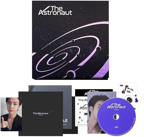 JIN of BTS - [The Astronaut] (VERSION 01) Out Cover + Photobook + CD + Lyric Card + Postcard + Graphic Sticker + Seal Sticker + Photocard + Poster + 2 Extra Photocards