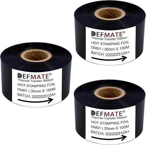 Date Coding Foil/Ribbon, 1.18'' x 328' (30mm x 100m) Black Thermal Transfer Hot Stamping Ribbon/Foil, Black Color Ribbon for Coding Machine (Black-3Pcs)