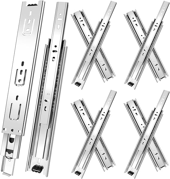 Schubladenschienen 50cm 4 Paar (8 Stück) Vollauszug 3-fach gefaltet rollenauszug schubladenauszüge seitliche Montage schubkastenauszug 454 kg Kapazität Silber20inch