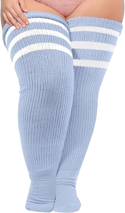 Moon Wood Plus Size Thick Thigh High Socks for Thick Thighs- Extra Long Striped Over the Knee Halloween Socks Leg Warmers