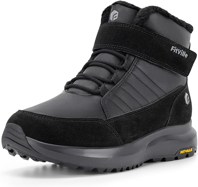 FitVille Wide Width Mens Winter Boots Fur Lined Extra Wide Snow Boot Lightweight Non Slip Outdoor Mens Diabetic Shoes for Flat Feet