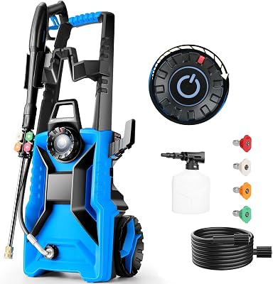 5000 PSI 4.0 GPM Adjustable Pressure,Power Cleaner with Foam Cannon,4 Nozzles,33FT Hose and 500ml Soap Bottle for HomeCarsDrivewaysPatiosFencesBlue