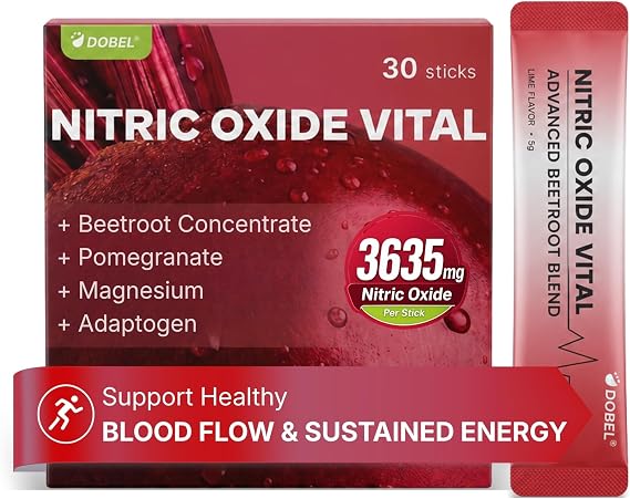 Dobel Nitric Oxide Supplements for Blood Flow & Circulation, Beetroot Powder for Women, Cardiovascular Support, Healthy Blood Pressure & Daily Vitality, 30 Sticks
