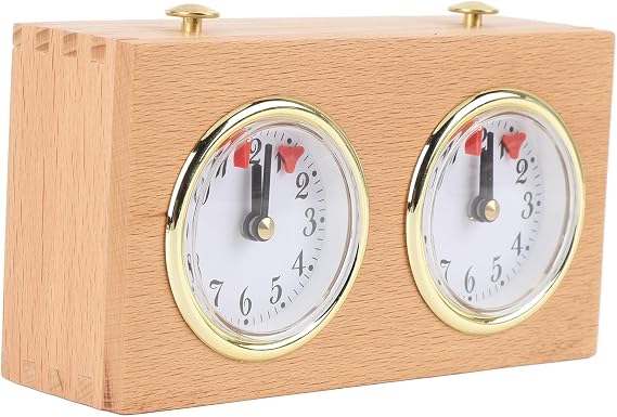 Wooden Analog Chess Clock Retro Mechanical Tool for Competition, No Battery, Pine Wood Material, Suitable for Chess, Chinese Chess, Weiqi with Classic Clockwork Drive Design,