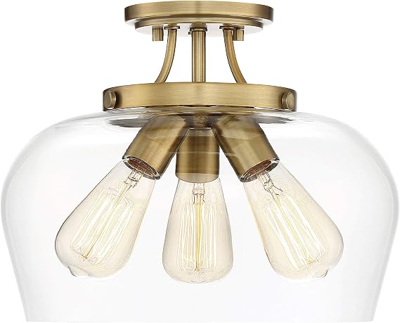 Savoy Essentials 6-4035-3-322 Octave Bohemian Clear Glass Semi-Flush, 3-Light 180 Total Watts, 11" H x 13" W, Warm Brass
