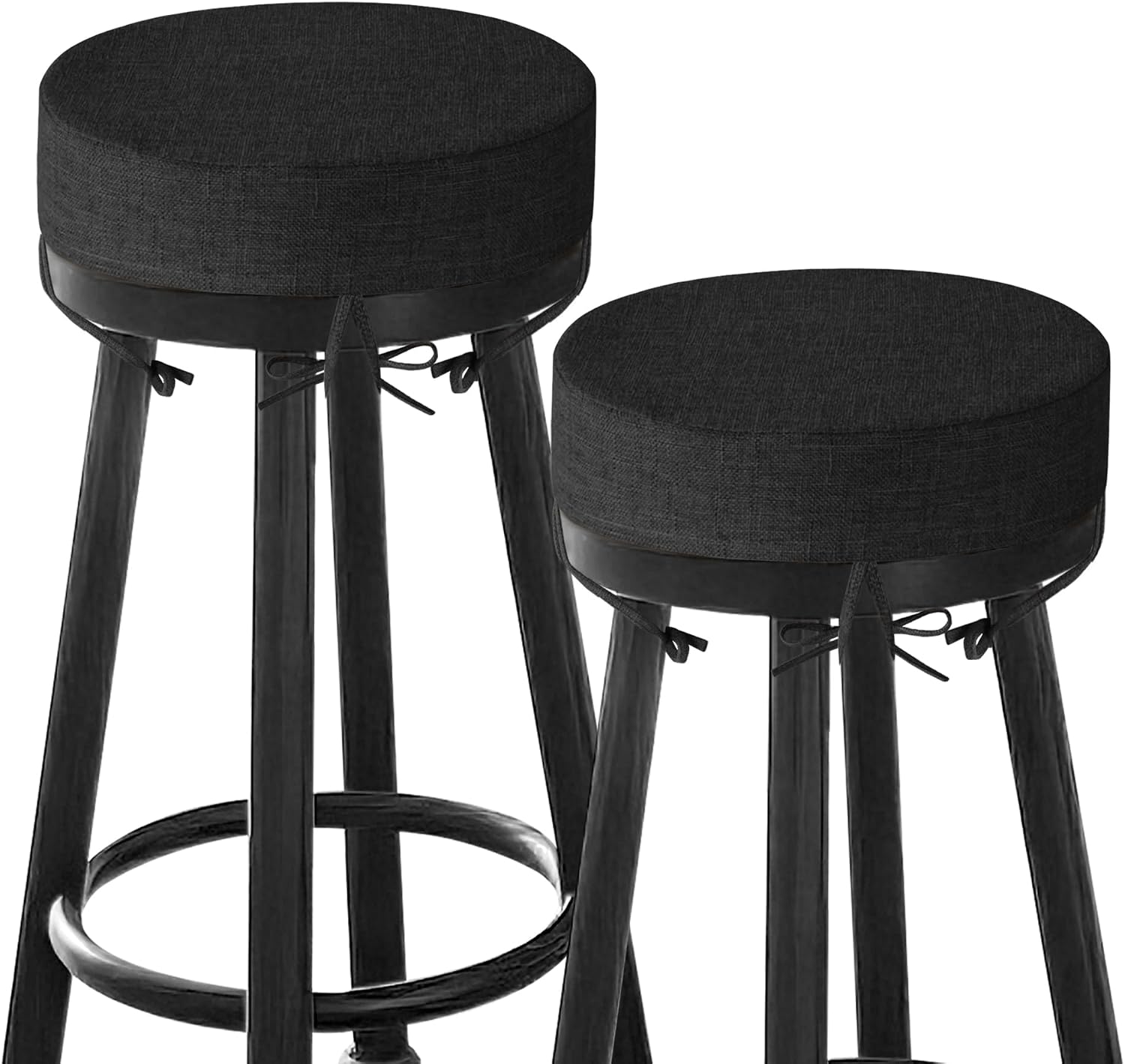 Bar Stool Cushions Round 3" Thick Round Seat Cushions for Chairs 2 Pack Non Slip Bistro Chair Pads with Machine Washable Cover 12 Inch, Black