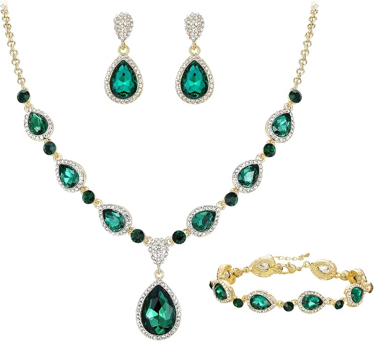 EleQueen Women's Wedding Bridal Jewelry Set for Brides Bridesmaids, Rhinestone Crystal Teardrop Necklace Earrings Bracelet for Party Prom
