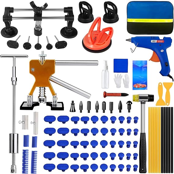 97pcs Dent Puller Kit, Dent Removal Kit for Dent Repair, Car Dent Puller with Slide Hammer T-Bar, Bridge Puller, Golden Lifter, PDR Paintless Dent Repair Kit for Car