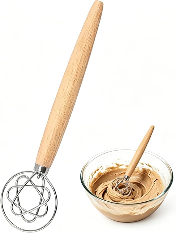 Aniso Danish Dough Whisk, Stainless Steel, Wooden Handle, Bread Baking Tool