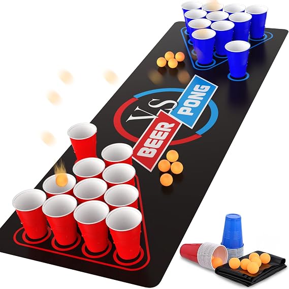 GOLDGE 63 x 23.6 inches Beer Pong Table Mat, Drinking Games for Adults Party Perfect for Drinks, Soda, Punch, BBQs, Picnics & Outdoor Gatherings! (First Edition)