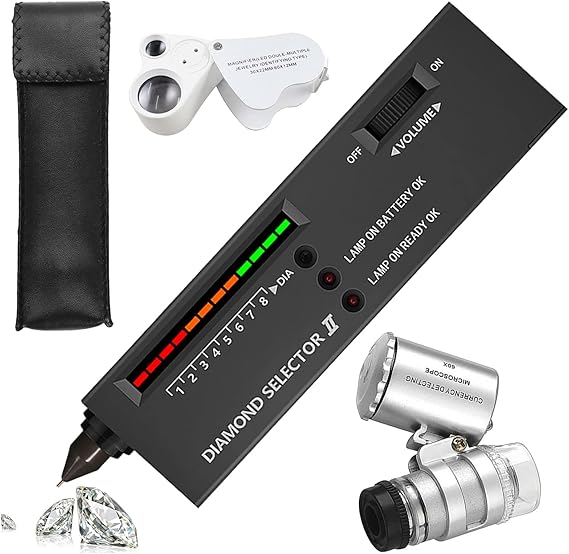 Diamond Tester Pen, Professional Jewelry Diamond Selector Electronic Jewelry Diamond Tester Pen Diamond Detector with 30X 60X Magnifying Glasses Mini LED Foldable Magnifying