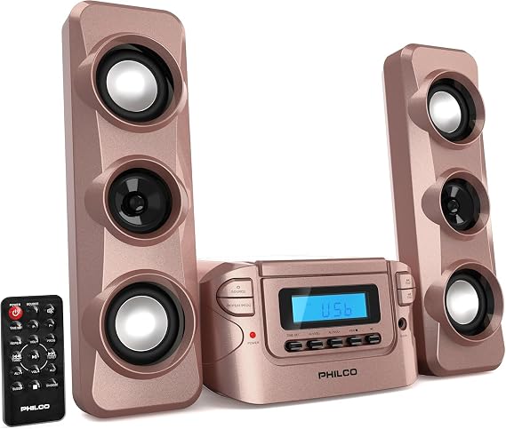 Philco Stereo Shelf Systems Compact CD Shelf System with Digital FM Stereo Radio, Bluetooth Wireless Technology, and Remote Control | LCD Display | MP3 & AUX Port Compatible | USB Playback (Rose Gold)