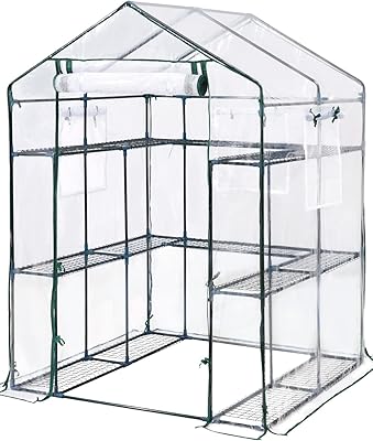 KING BIRD Premium Greenhouse for Outdoors, 56x56x77 in Walk-in Hot House with Thickened Cover, Reinforced Frame, Screen Windows & Mesh Door, 3 Tiers 14 Shelves for Outside Garden Seedlings, Clear
