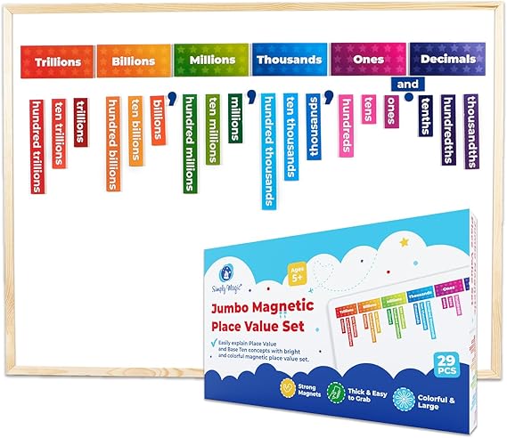 29 PCS Display Magnetic Place Value Set - Place Value Manipulatives, Place Value Magnets, Place Value Chart, Base Ten Blocks for Whiteboard, Base 10 Magnets, Magnetic Math Manipulative - Simply Magic
