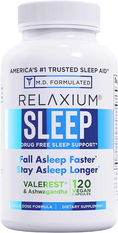 Relaxium Sleep Aid for Adults, Melatonin 5mg with Magnesium Glycinate, Sleep-Promoting Valerest & Ashwagandha, Non-Habit Forming Sleep Supplement, 120 Capsules, 4-Months Supply