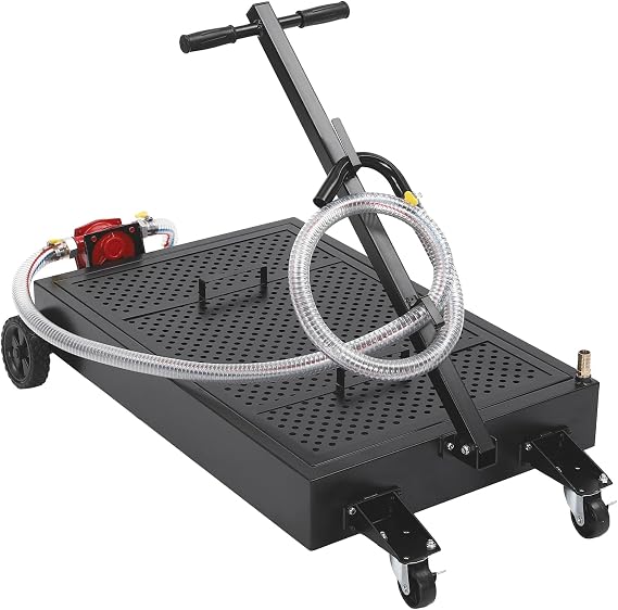 17 Gallon Low Profile Oil Drain Pan 64L Oil Drain Tank with Manual Pump Oil Drain Cart with 7.2Ft Hose & Foldable T-Handle Rolling Oil Drain Cart