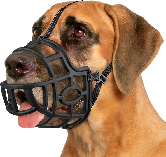 Dog Muzzle, Breathable Basket Muzzle for Small, Medium, Large and X-Large Dogs, Stop Chewing and Barking XXL - Denen, Black