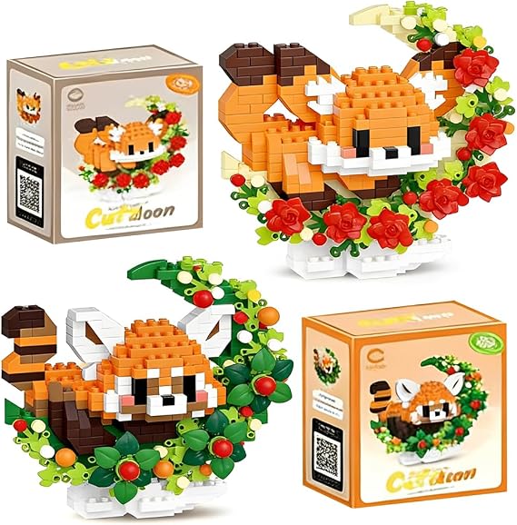 Red Panda Animal Building Blocks, 2 Cute Animals Micro Blocks Set- Gift for Adults and Children, Animal Micro Building Blocks Suit For Children 3+