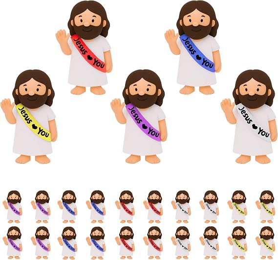 Mini Jesus Figures 25 Pack Bulk, Little Jesus Miniature Figurines, Tiny Jesus Figures Pocket Jesus Tokens with Jesus Loves You, Church Giveaways, Baptism Favors, Easter Christian Gifts