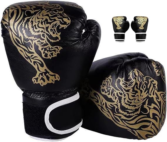 Children's Boxing Gloves, Black Jinwen Tiger Gloves, Striking, Sandbag, Muay Thai, Taekwondo, Martial Arts, PU Boxing Gloves, Training Gloves for 3-12 Years Old, Best Gift for Kids, Teenagers Game Fun