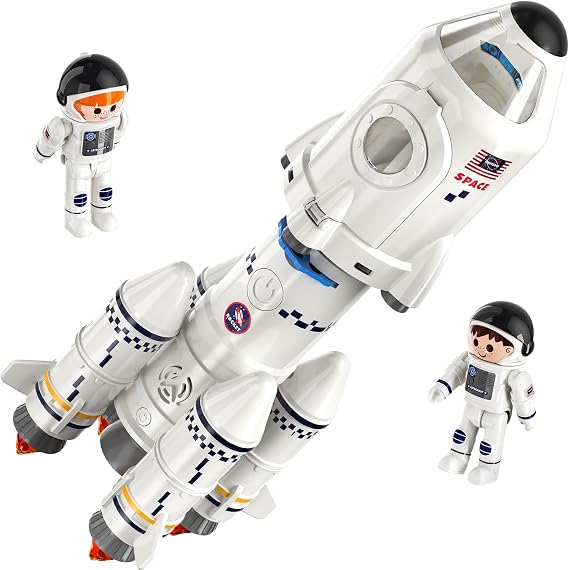 TEMI Space Toys Rocket Ship Toys for Kids 3-5 5-7 8-10, Astronaut Toys | Spaceship Toys with 2 Astronauts, Projection Lamp, Outer Space Themed Gifts for Boy Girl 3 4 5 6 7 8 9 Year Old