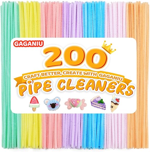 200pcs Pipe Cleaners, Chenille Stems in 7 Pastel Candy Colors for DIY Crafts, Art Projects, and Holiday Decorations(Macaron)
