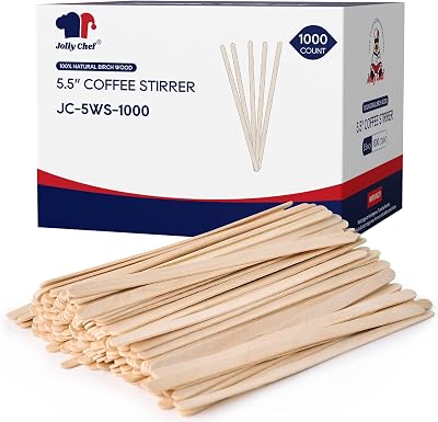 JOLLY CHEF 1000 Count Wooden Coffee Stirrers 5.5 inch Birch Stir Sticks Wood Stirring Sticks for Coffee and Cocktail