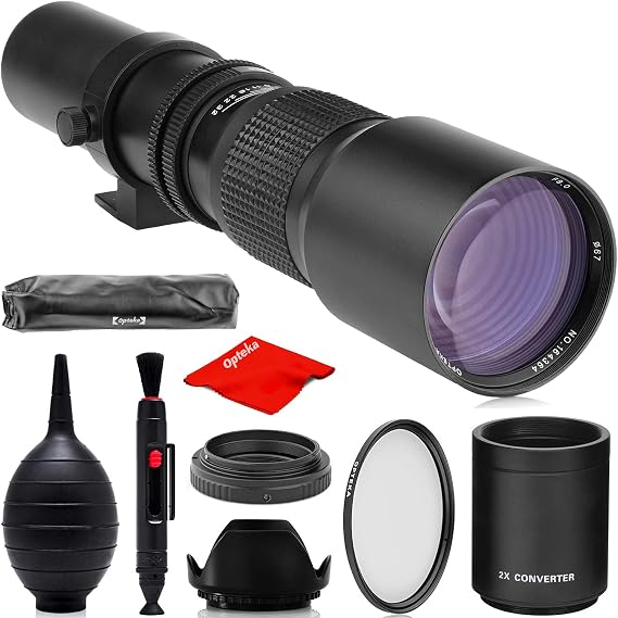 Opteka 500mm/1000mm f/8 Manual Telephoto Lens for Nikon F-Mount D6, D5, D4, DF, D850, D810, D780, D750, D700, D610, D500, D7500, D7200, D7100, D5600, D5500, D5300, D5200, D3500, D3400, D3300, D3200