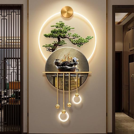 3D Wall Sculptures Hanging with Led Light, Welcoming Pine Wall Decor Art, 3D Wall Sculpture Painting Decoration, Living Room Corridor Decorative Landscape Painting Wall Hanging Art with Led Light(B,47