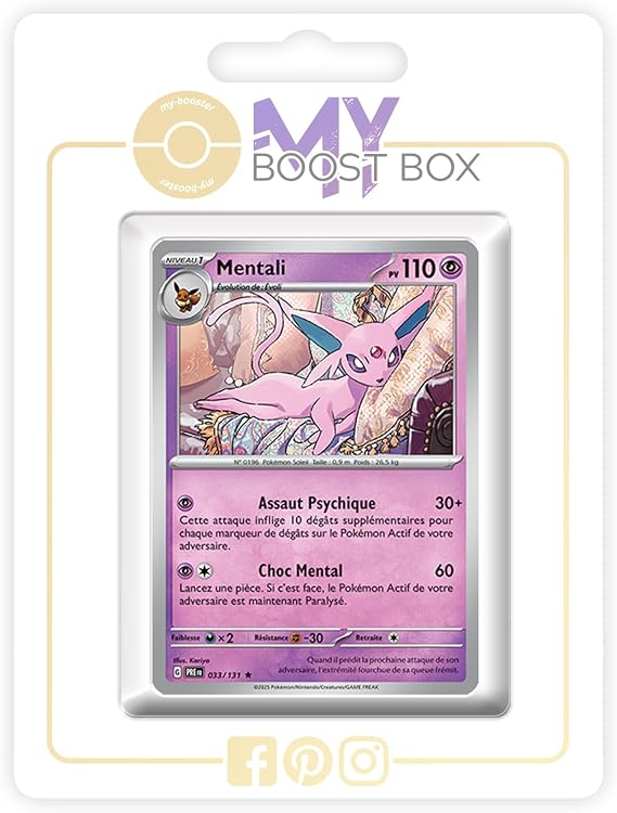 Mentali (Espeon) 033/131 Holo or Reverse (Random) - my-booster X Écarlate et Violet 8.5 Évolutions Prismatiques - Box of 10 Pokemon French Cards