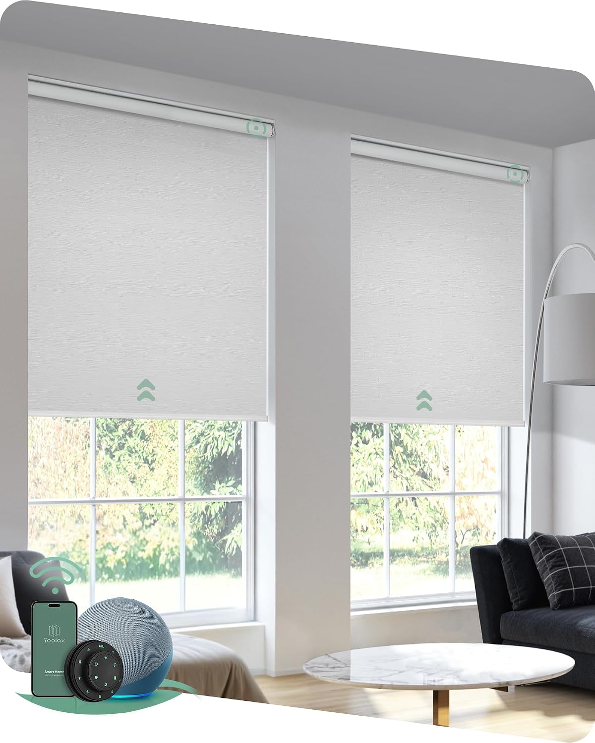 Yoolax Motorized Blinds with Remote, Blackout Smart Blinds for Windows Motorized Roller Shades, Automatic Window Shades Work with Alexa for Bedroom Office Kitchen Jacquard White, 30 W x 72 H