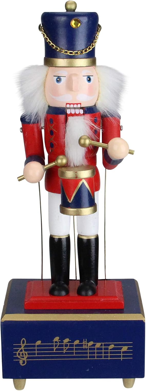 Northlight Nutcracker Drummer Animated and Musical Christmas Figure - 12" - Red and Navy
