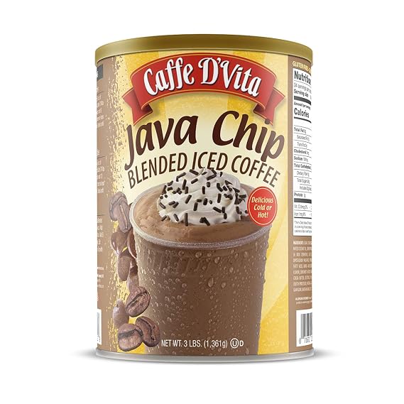 Caffe D'Vita Java Chip Latte Blended Ice Coffee Mix, Gluten Free - 3 Lb Can | Java Chip Frappe, Blended Iced Coffee Mix, Gluten Free, Low Fat, No Cholesterol or Hydrogenated Oils, Trans Fat