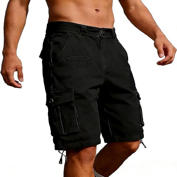 Men's Cotton Camo Cargo Shorts, Casual Outdoor Relaxed No Belt