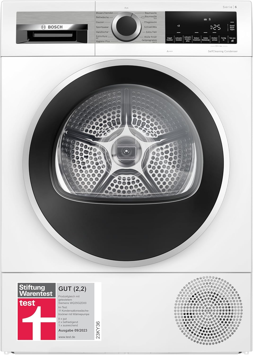 Bosch Series 6 WQG235D00 Heat Pump Dryer for 8 kg of Laundry A 176 kWhYear AutoDry Anti Vibration Design Sensitive Drying System Environmentally Friendly Coolant White [Energy Class C]