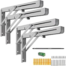 MySit 16" Folding Shelf Brackets Set of 4, Max Load 440lb Heavy Duty Stainless Steel DIY Collapsible Wall Mounted Shelf Bracket Space Saving for Table Work Bench