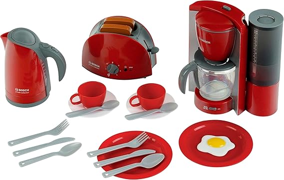 Theo Klein 9564 Bosch Breakfast Set I Kitchen set consisting of toaster, coffee machine, kettle and much more I Packaging dimensions: 44.5 cm x 13 cm x 34 cm I Toy for children aged 3 years and up