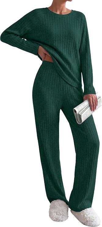 Ekouaer Womens Lounge Sets Long Sleeve Casual Pajama Fall Sleepwear Pockets