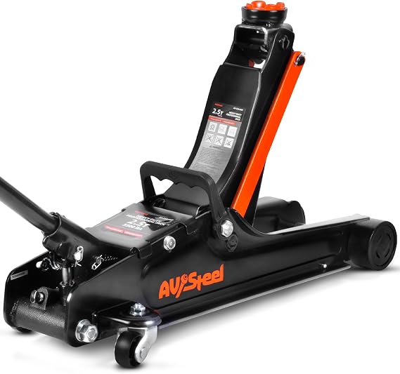 Low Profile Floor Jack 2.5 Ton (5000 lbs), Lift Range 3.4" to 14.6" for Cars & Sedans, Hydraulic Steel Jack with Single Piston Pump - Not for Trucks or SUVs