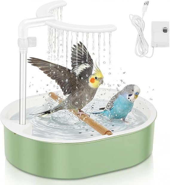 Automatic Parrot Bathtub Bird Shower Bath USB Electric Budgie Bath, 26 Evenly Distributed Water Outles Large Capacity Parrot Shower Circulating Water Bathtub for Cockatiel Lovebird Bird Parrots
