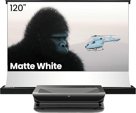 AWOL VISION LTV-2500 with 120" Motorized Rising Matte White Projector Screen Bundle, 4K UHD Ultra Short Throw Triple Laser Projector with Dolby Vision & Atmos with 120" Motorized Rising Matte White Pr