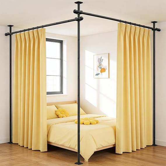 Room Divider Curtain Rod - 10-11ft(H) 58-116inch(W) Heavy Duty Adjustable Curtain Rod for Room Separation, Privacy Room Divider for Bedroom,Easy Install Wall Divider Curtain Rod,Black