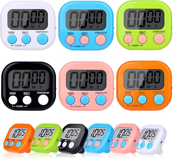 12 Pack Digital Kitchen Timers, Magnetic Countdown Timer with Loud Alarm