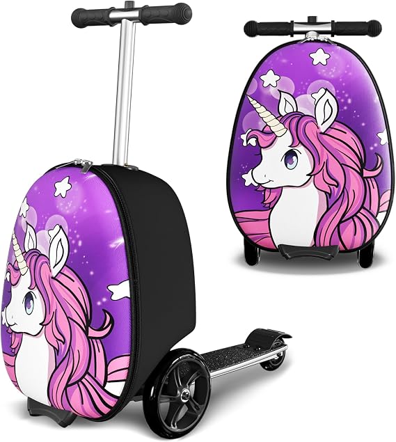 Baotree 2-in-1 Ride-On Scooter Suitcase, Scooter Luggage for Kids Ages 5-12, Foldable & Lightweight Carry with LED Light-Up Wheels