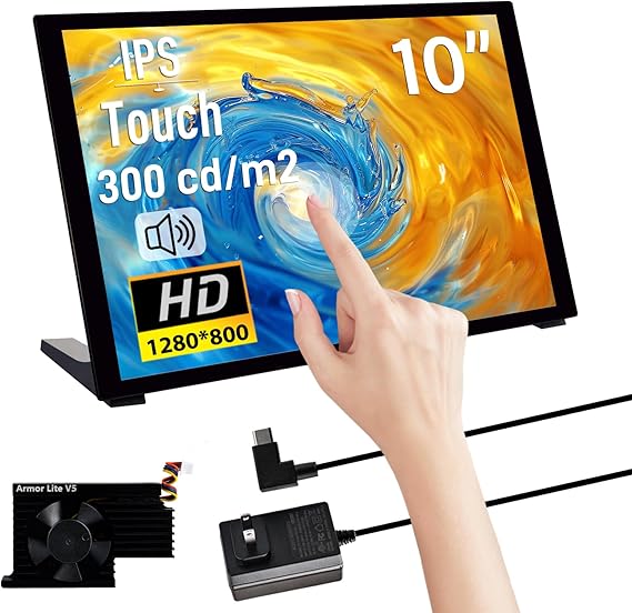 GeeekPi 10.1 inch Capacitive Touchscreen for Raspberry Pi, HDMI Monitor IPS 1280X800 LCD Display with Dual-Speaker for Raspberry Pi 5/4B/3B+/3B/B+, with Mount Hole to Install Raspberry Pi Board