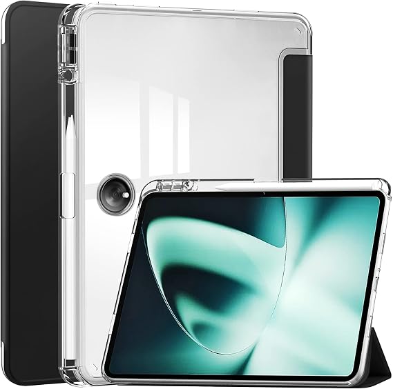 Gylint Case with Pen Holder for OnePlus Pad 11.6 inch 2023, Transparent Hard Shell Back Trifold Smart Cover Protective Slim Case for OnePlus Pad/Oppo Pad 2 Black